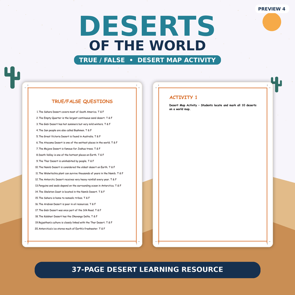 Deserts of the World Reading Comprehension Worksheets | Geography Passages, Assessments & Activities