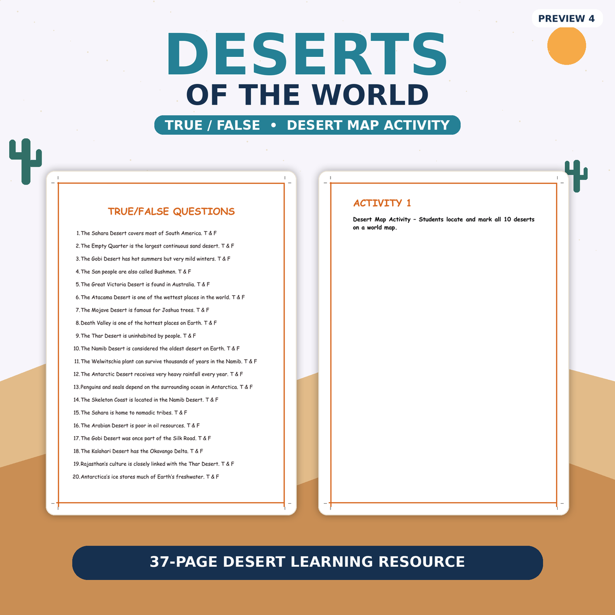 Deserts of the World Reading Comprehension Worksheets | Geography Passages, Assessments & Activities