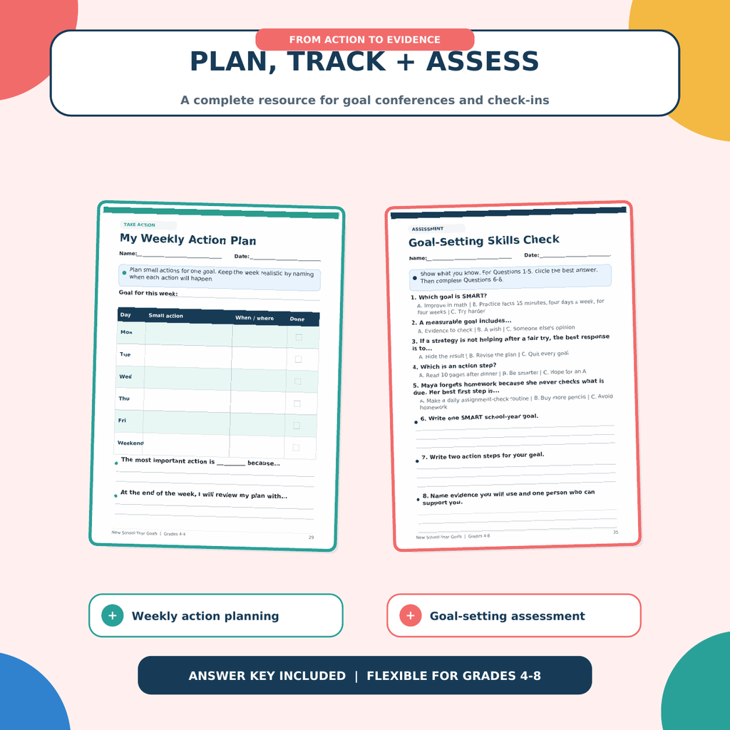 New School Year Goals Workbook | SMART Goals, Growth Mindset & Reflection Grades 4–8