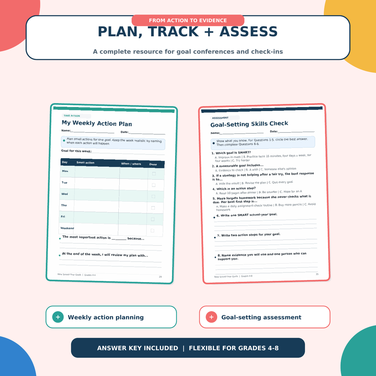 New School Year Goals Workbook | SMART Goals, Growth Mindset & Reflection Grades 4–8