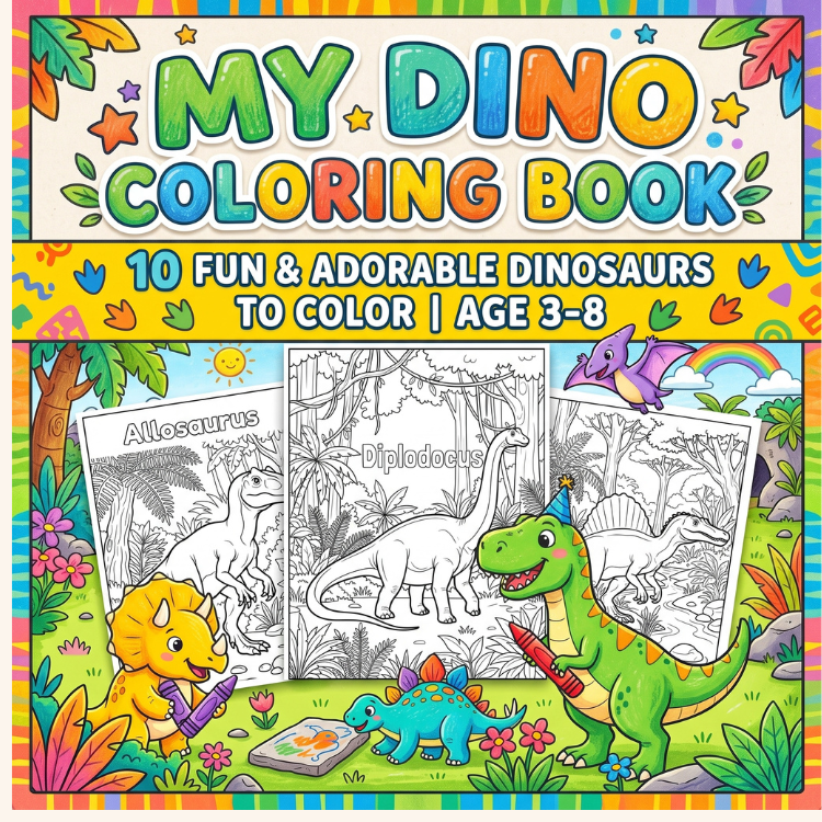 Dinosaur Coloring Pages for Kids Ages 3–8 | 10 Printable Dinosaur Coloring Book
