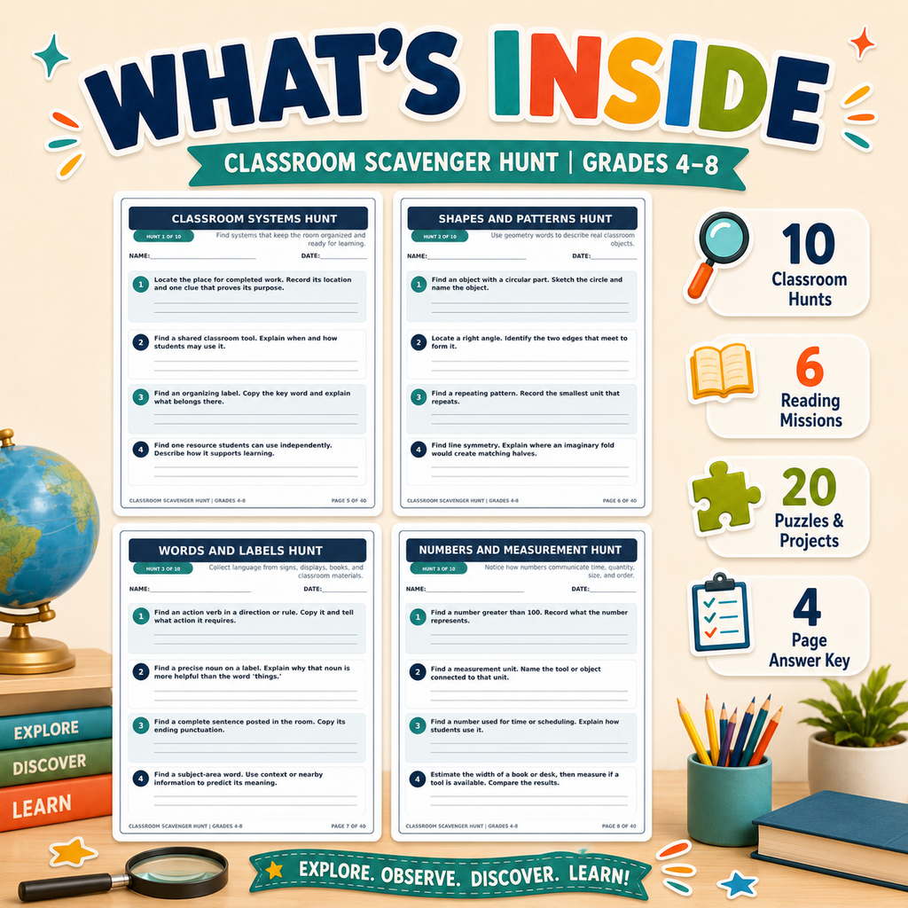 Classroom Scavenger Hunt | Back to School Icebreaker Activities Grades 4–8