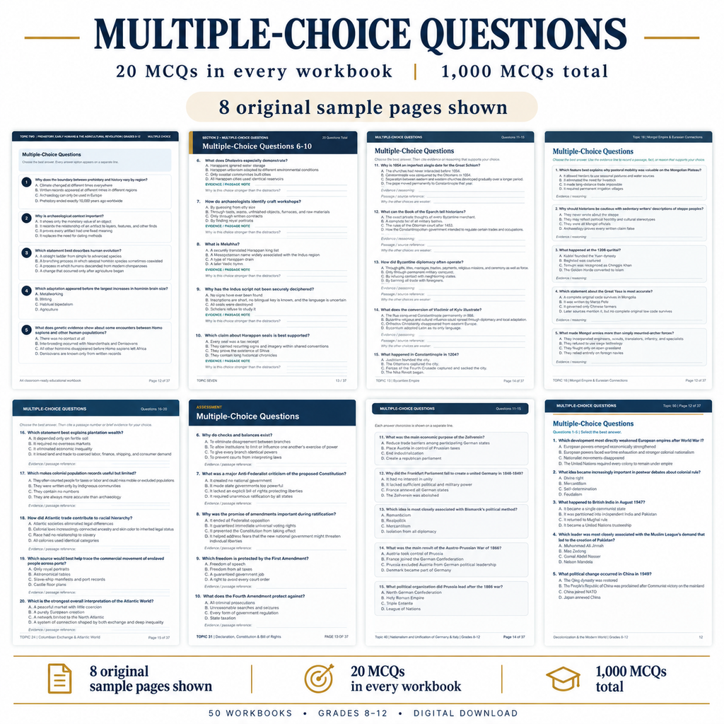 History Mega Bundle | 50 Workbooks Topics | World & U.S. History Units | Grades 8–12 Full-Year Curriculum