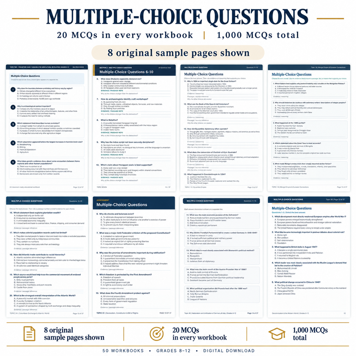 History Mega Bundle | 50 Workbooks Topics | World & U.S. History Units | Grades 8–12 Full-Year Curriculum