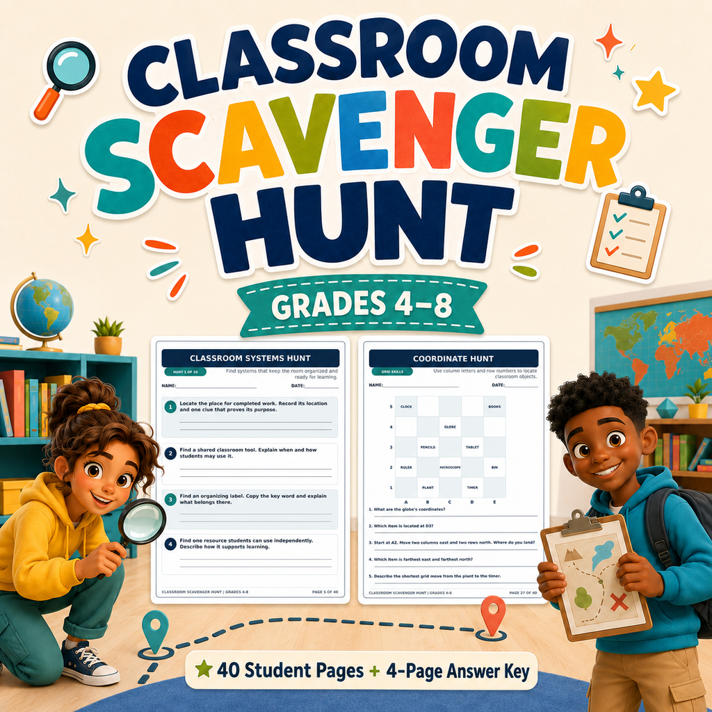 Classroom Scavenger Hunt | Back to School Icebreaker Activities Grades 4–8