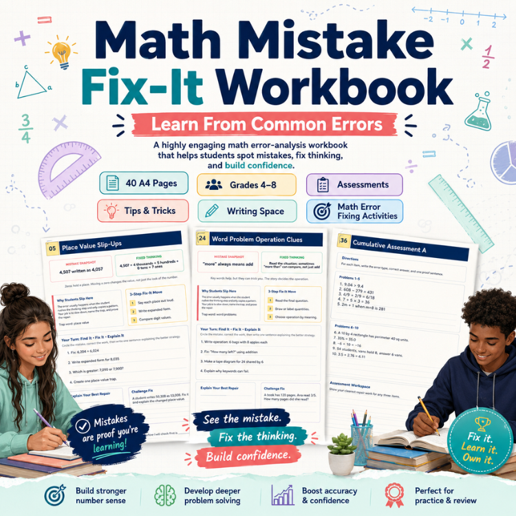 Math Error Analysis Workbook | Common Math Mistakes Fix-It Activities Grades 4–8