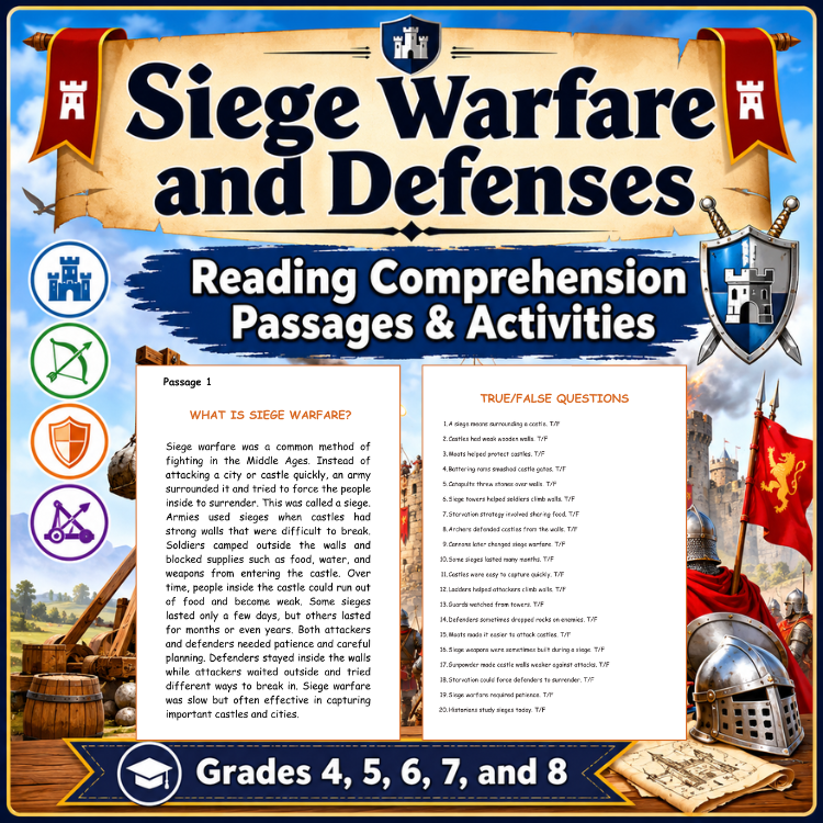 Medieval Siege Warfare Reading Comprehension | Middle Ages Worksheets