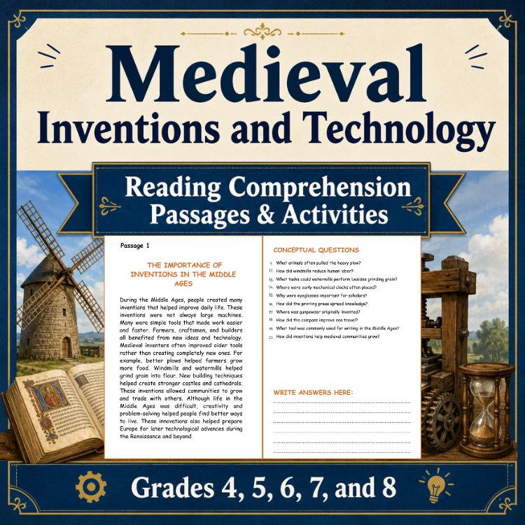 Medieval Inventions & Technology Reading Comprehension | Middle Ages Worksheets