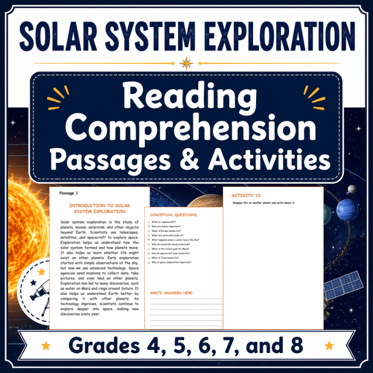 Solar System Exploration Reading Comprehension & Space Science Worksheets | Planets Activities