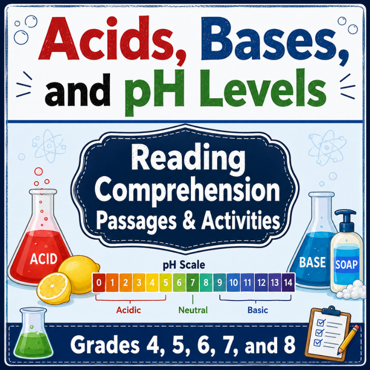 Acids, Bases & pH Scale Worksheets | Science Reading Passages, Questions, Activities