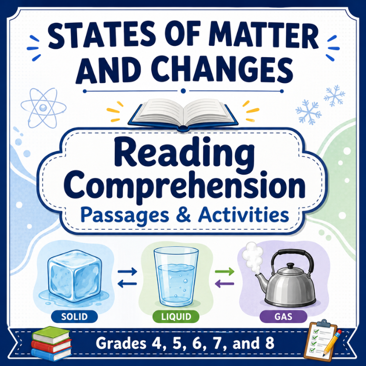 States of Matter & Changes Worksheets | Solids, Liquids, Gases Reading Comprehension & Activities