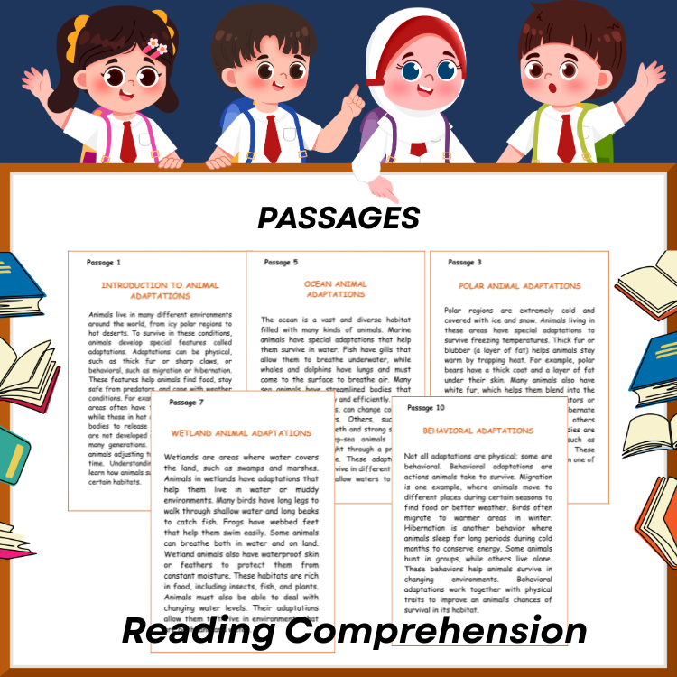 Animal Adaptations & Habitats Reading Passages, Worksheets & Assessments | Grades 4–8