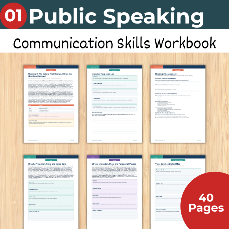 Public Speaking & Communication Skills Bundle Grades 8–12 | 5 Workbooks + 1 FREE Student Speaking Self-Assessment Bonus