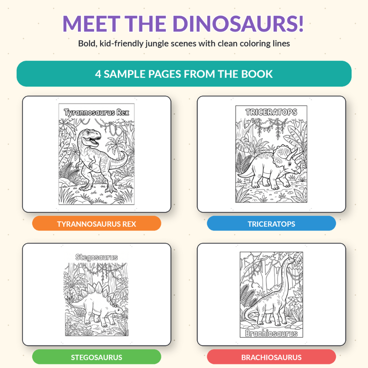 Dinosaur coloring page sample - Triceratops in jungle scene