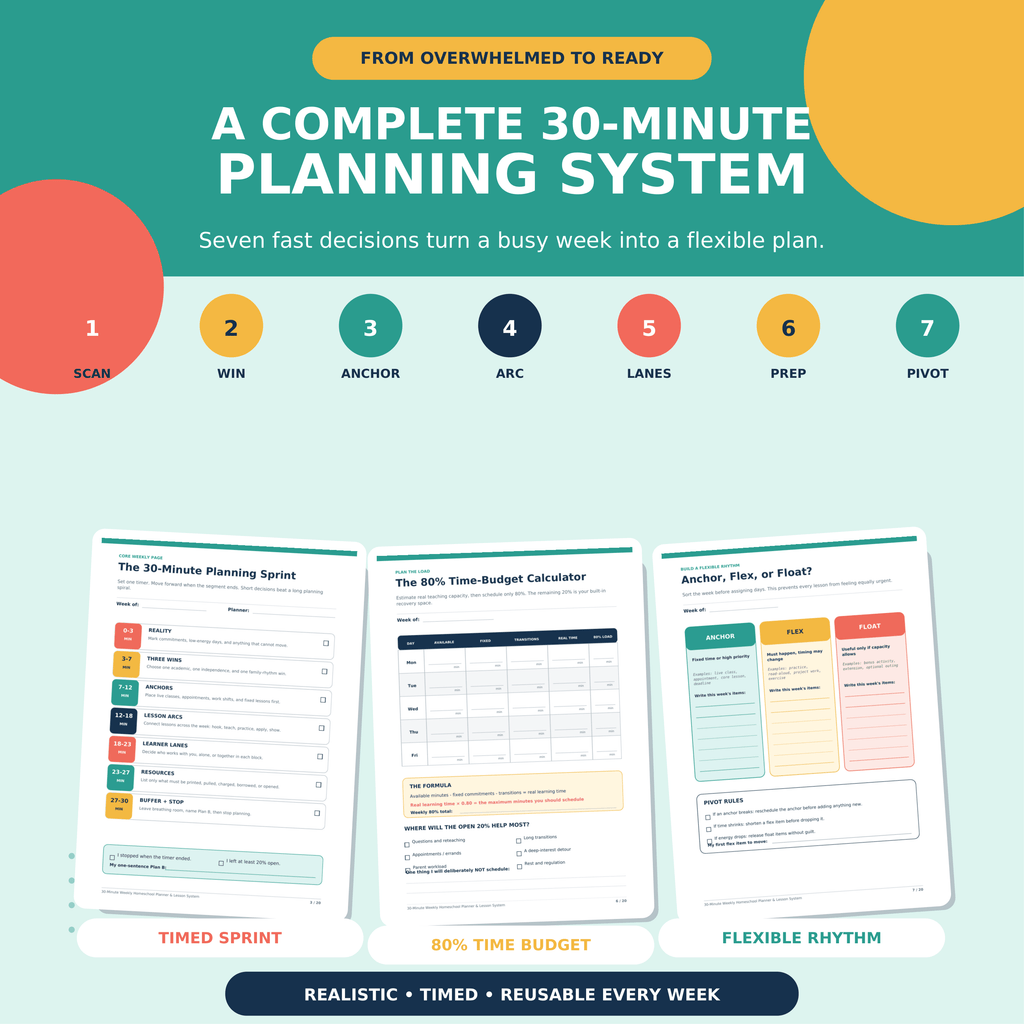Printable Homeschool Planner | 30-Minute Weekly Lesson Planning System for Multi-Age K-12