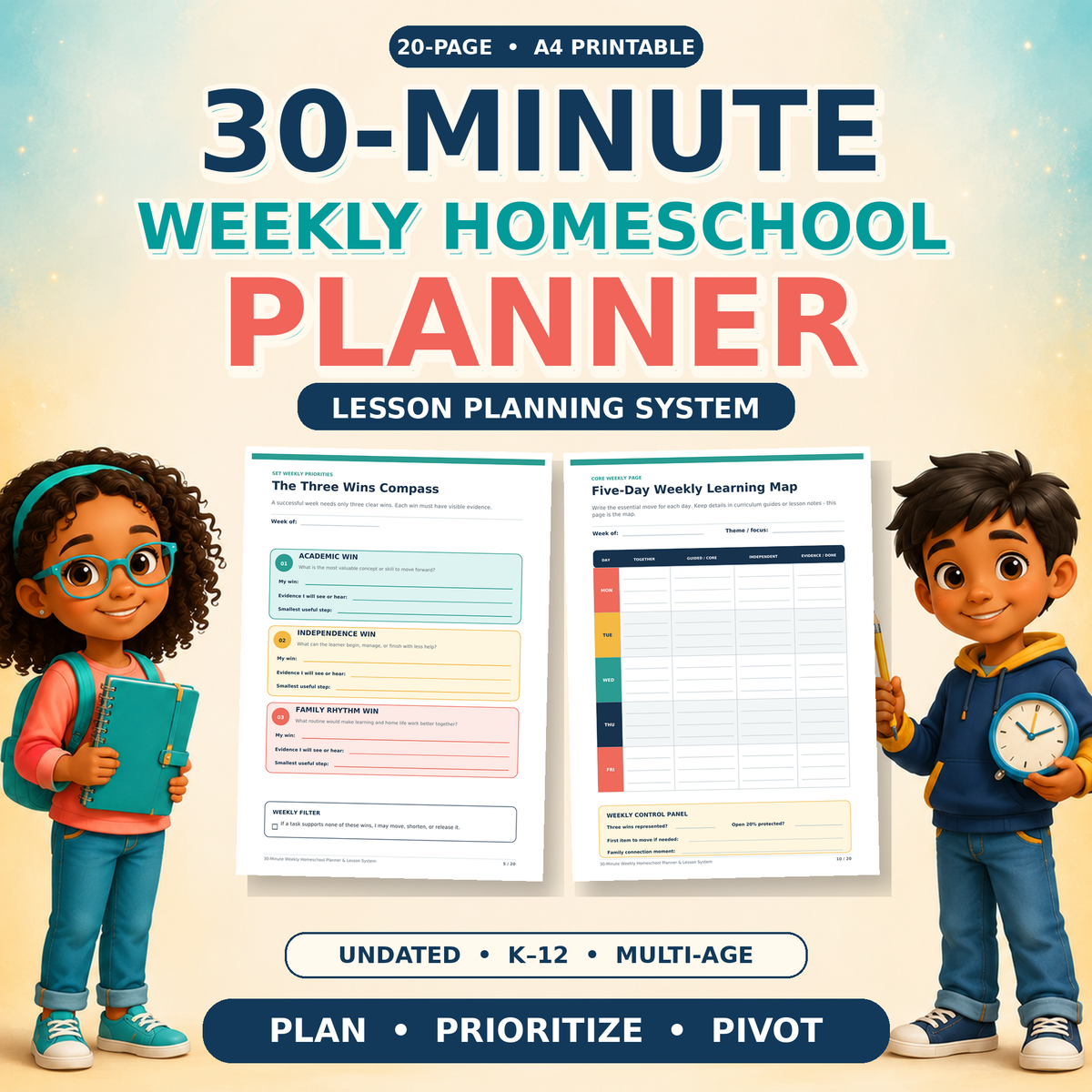Printable Homeschool Planner | 30-Minute Weekly Lesson Planning System for Multi-Age K-12