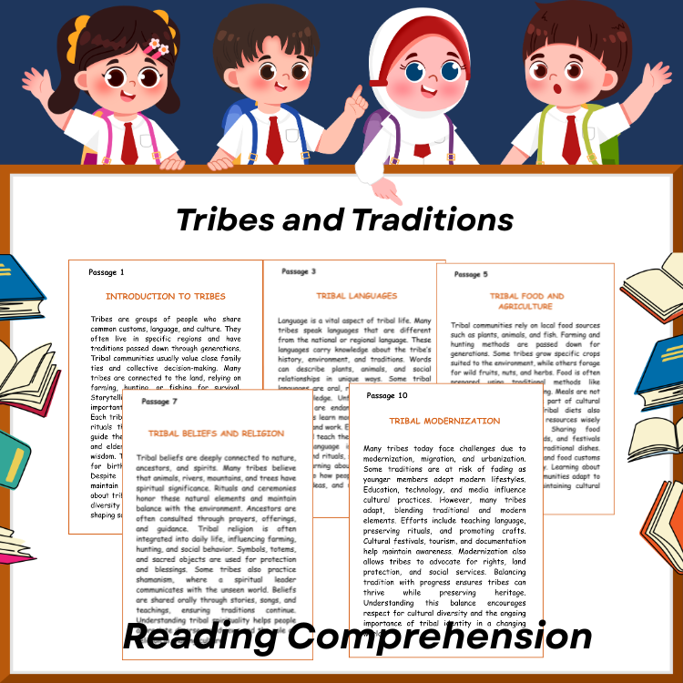 Tribes and Traditions Reading Comprehension Worksheets | World Cultures & Social Studies Activities