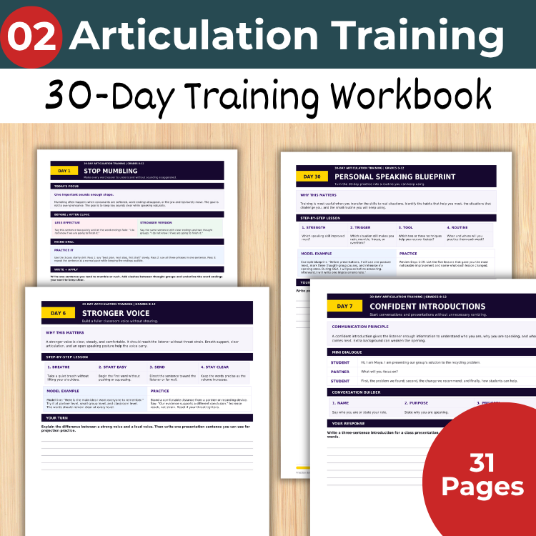 Public Speaking & Communication Skills Bundle Grades 8–12 | 5 Workbooks + 1 FREE Student Speaking Self-Assessment Bonus
