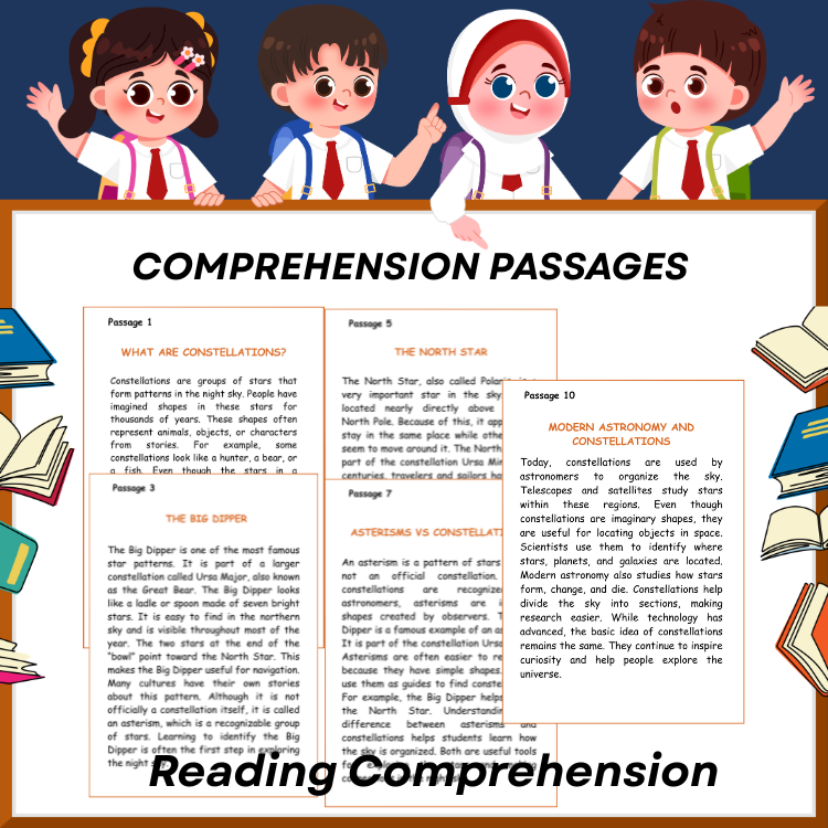 Constellations and Star Patterns Reading Comprehension Worksheets | Astronomy Activities & Assessment