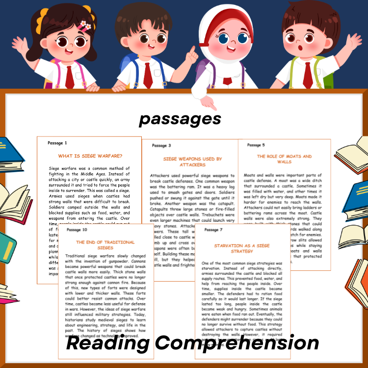 Medieval Siege Warfare Reading Comprehension | Middle Ages Worksheets