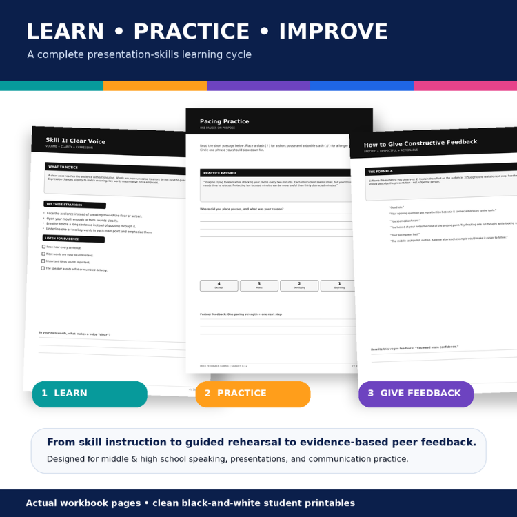Peer Feedback Rubric for Presentation Skills | Public Speaking & Speech Rubric | Grades 8–12