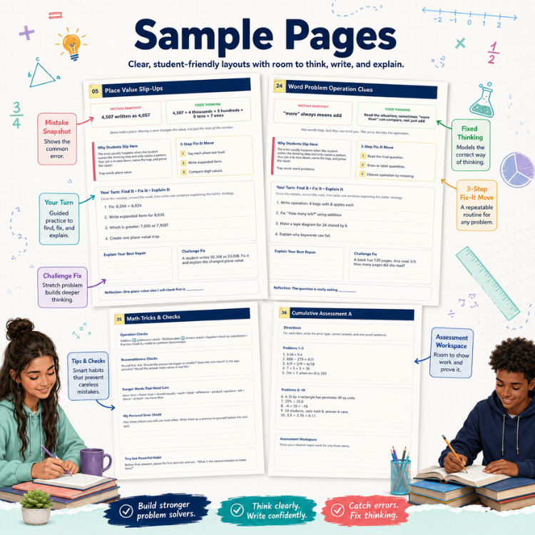 Math Error Analysis Workbook | Common Math Mistakes Fix-It Activities Grades 4–8