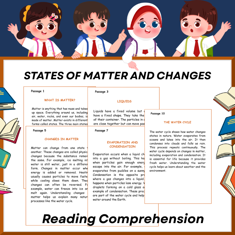 States of Matter & Changes Worksheets | Solids, Liquids, Gases Reading Comprehension & Activities