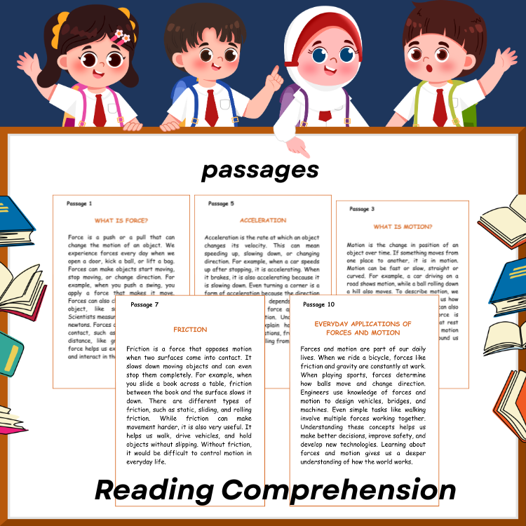 Forces and Motion Reading Comprehension | Gravity, Friction, Speed & Newton’s Law Worksheets