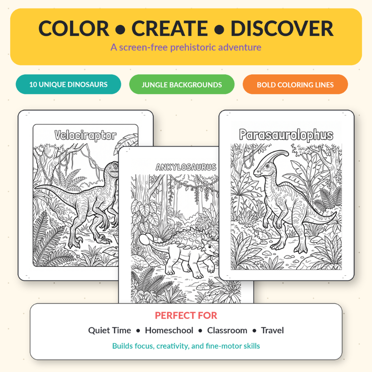 Dinosaur coloring page sample - Stegosaurus in jungle scene