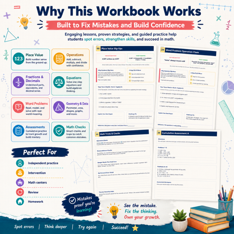 Math Error Analysis Workbook | Common Math Mistakes Fix-It Activities Grades 4–8