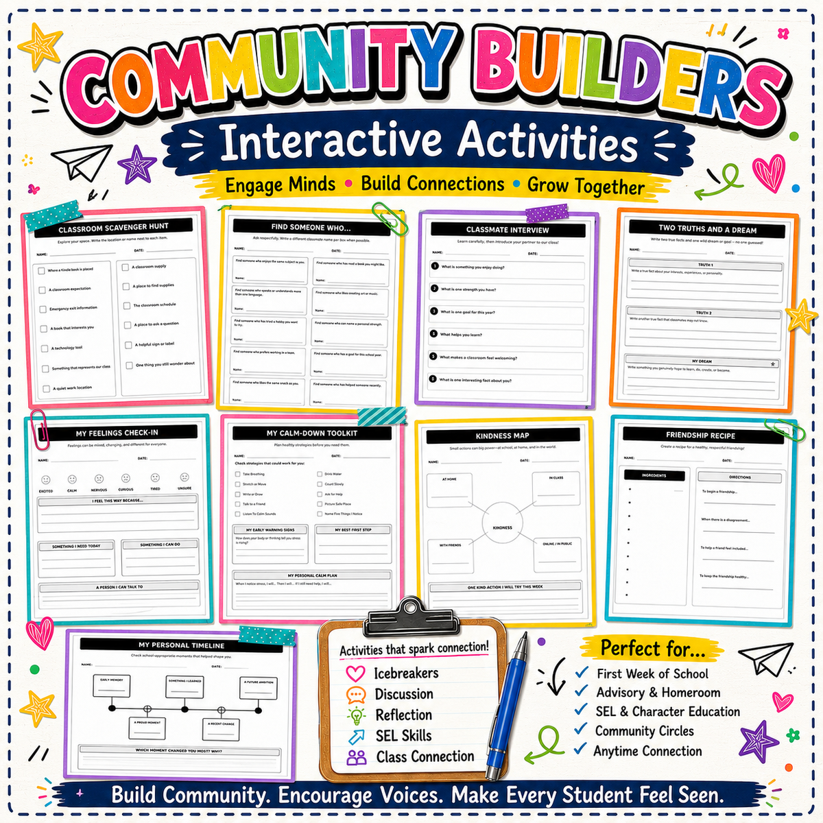 All About Me Worksheets sample page - SEL reflection and writing prompt