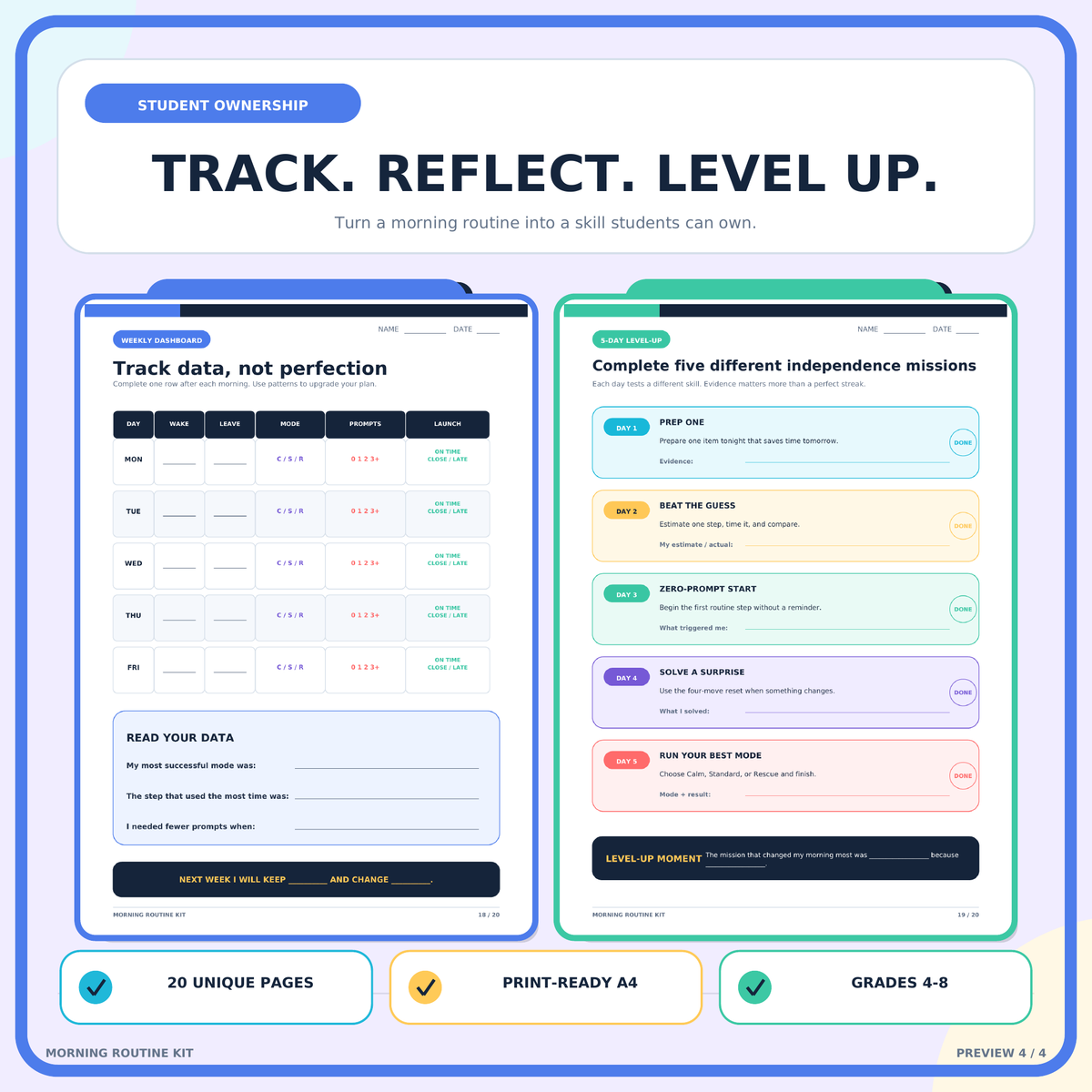 Back to School Morning Routine Kit | Independent Student Checklists & Activities