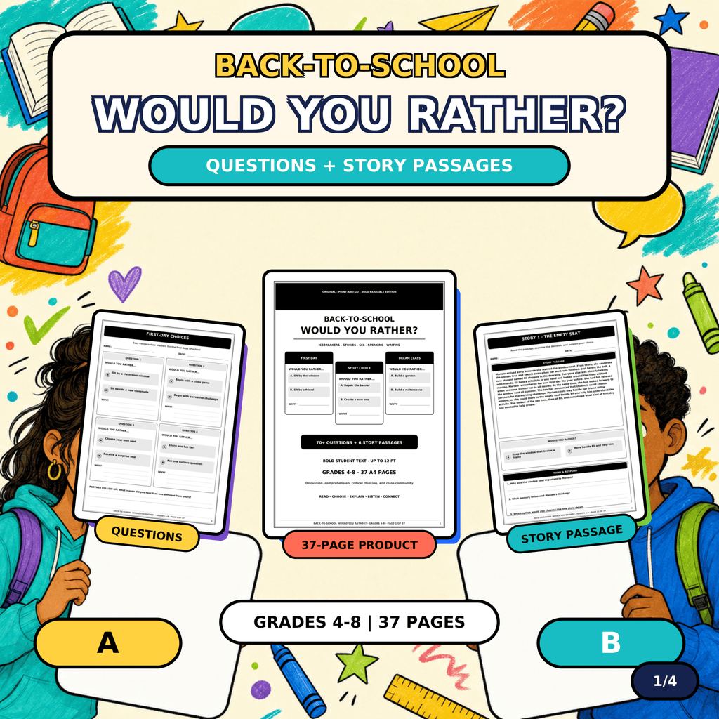 Back to School Would You Rather | Classroom Icebreakers & Writing Prompts Grades 4–8