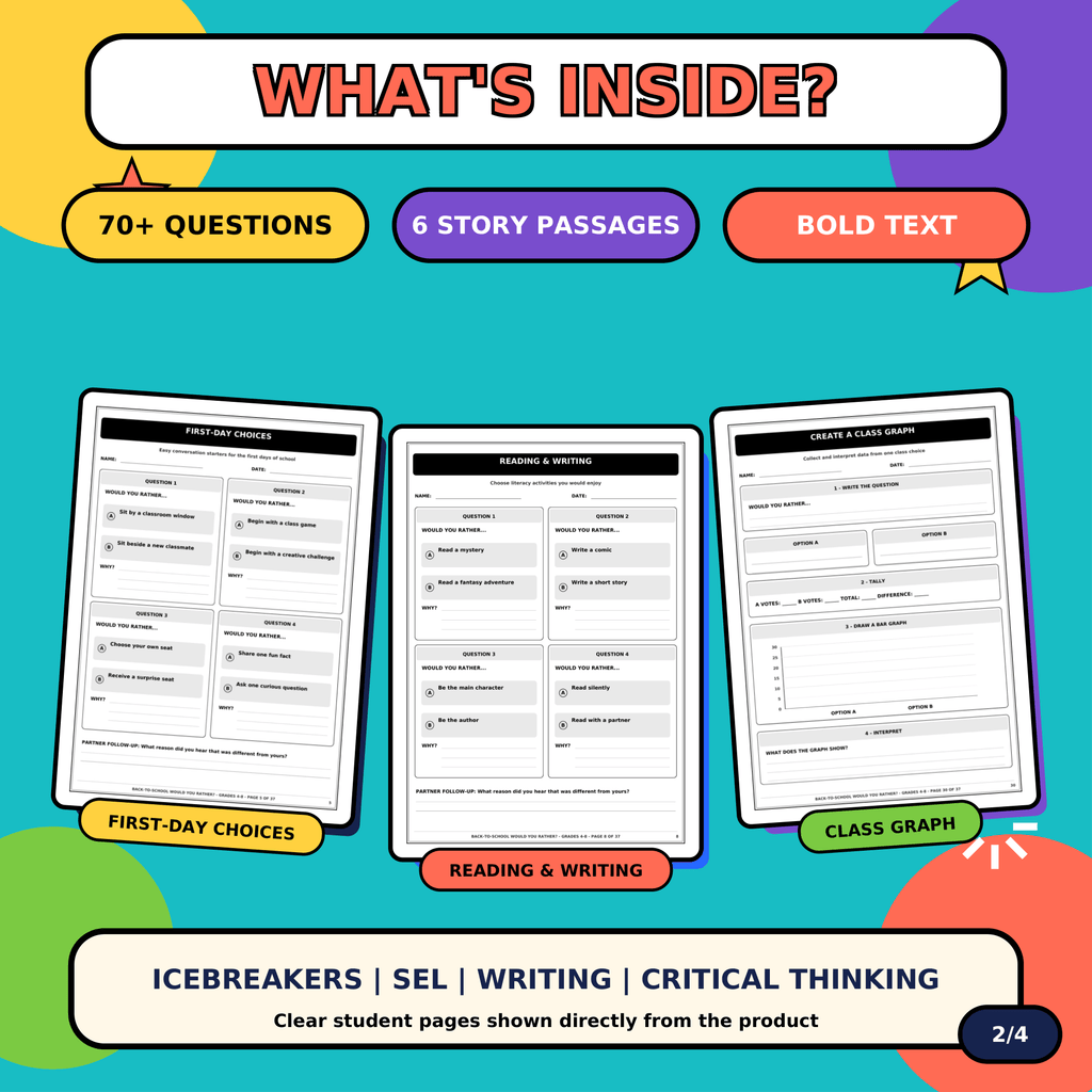 Back to School Would You Rather | Classroom Icebreakers & Writing Prompts Grades 4–8