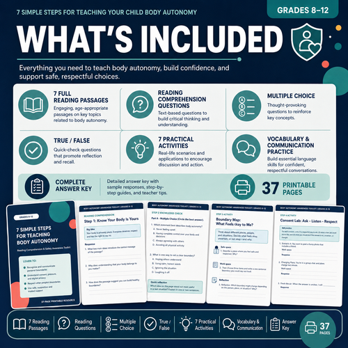 Body Autonomy & Consent Activities Grades 8–12 | Safety Reading Comprehension Toolkit