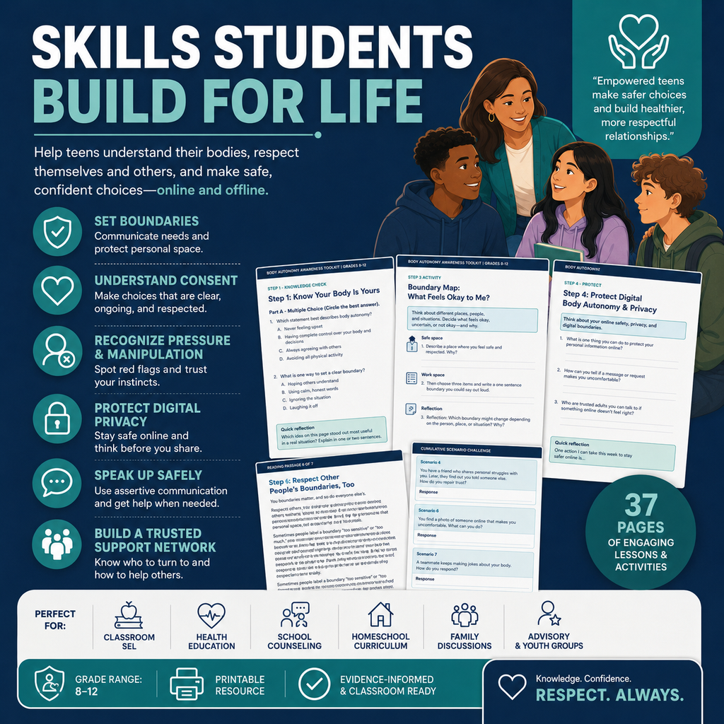 Body Autonomy & Consent Activities Grades 8–12 | Safety Reading Comprehension Toolkit