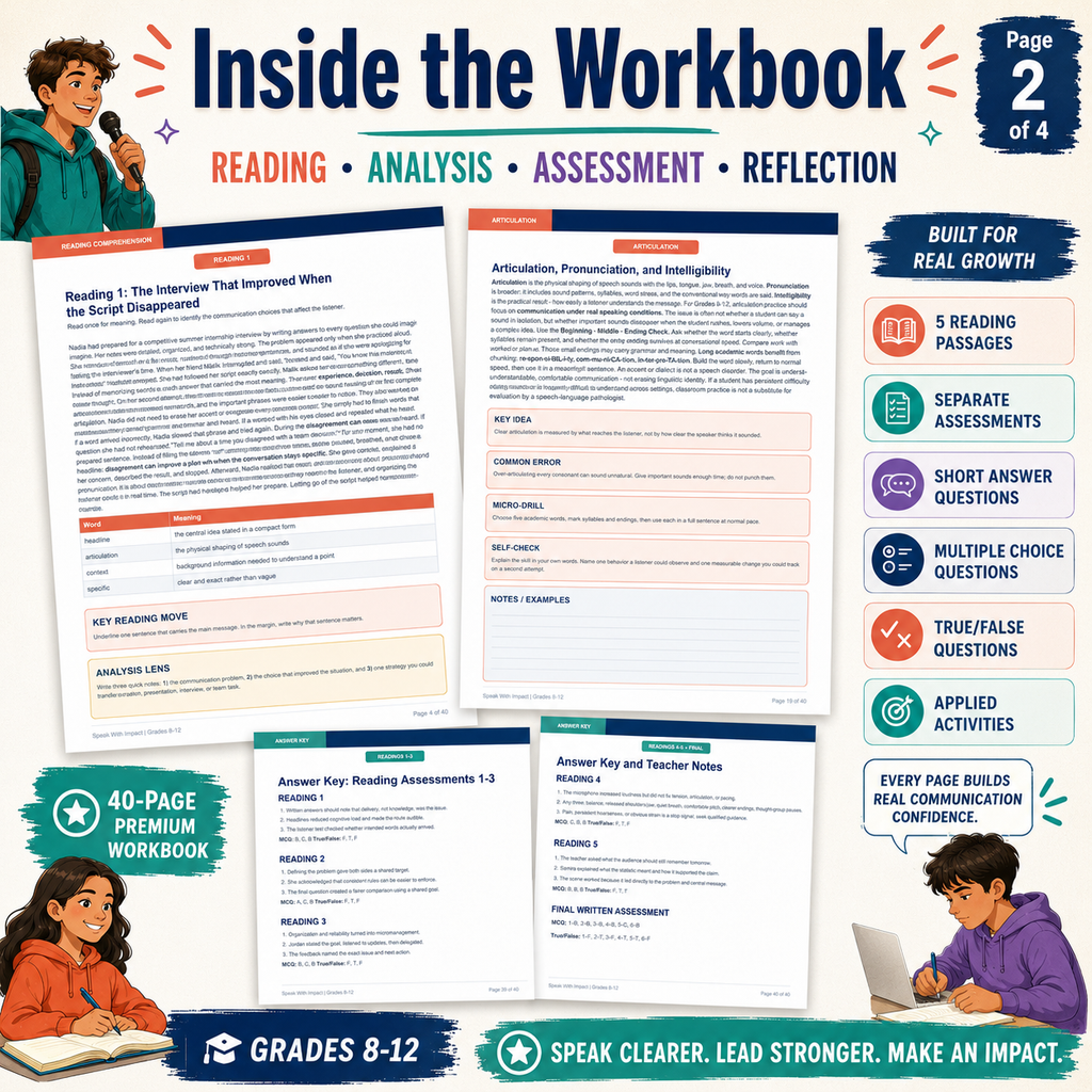 Public Speaking & Communication Skills Workbook | Leadership, Articulation & Reading Comprehension