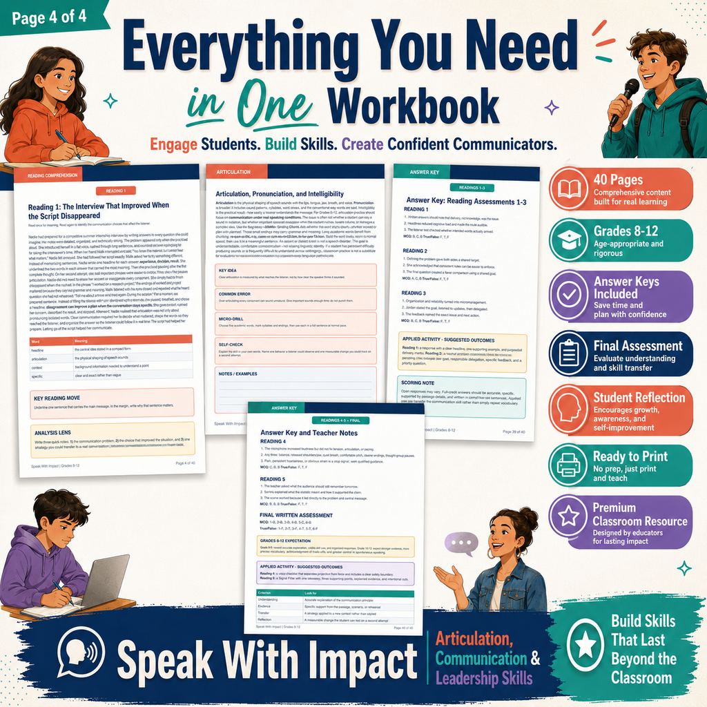 Public Speaking & Communication Skills Workbook | Leadership, Articulation & Reading Comprehension
