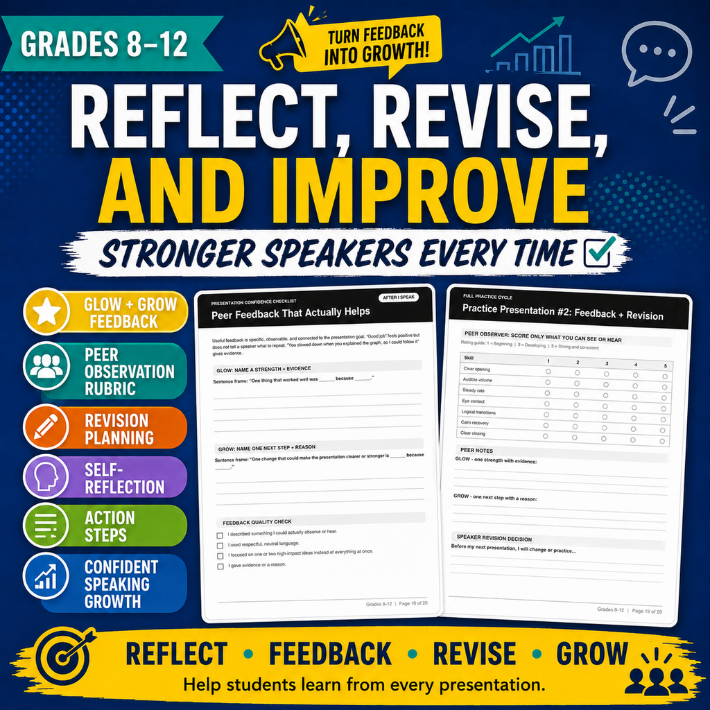 Presentation Skills Worksheets | Public Speaking Confidence Checklist Grades 8–12
