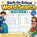 Back to School Word Search Activities cover - vocabulary and SEL workbook Grades 4-8