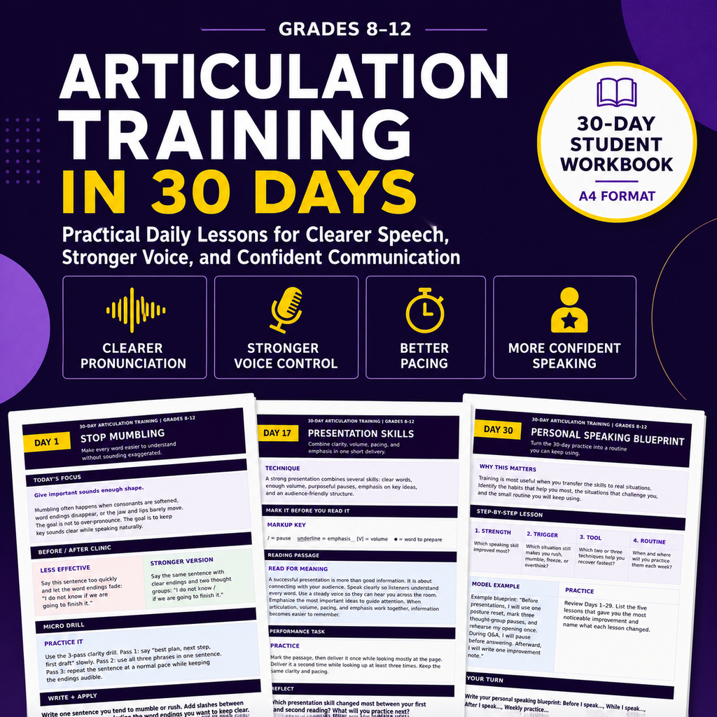 Articulation Training in 30 Days | Speech Clarity, Pronunciation & Speaking Skills Workbook | Grades 8–12