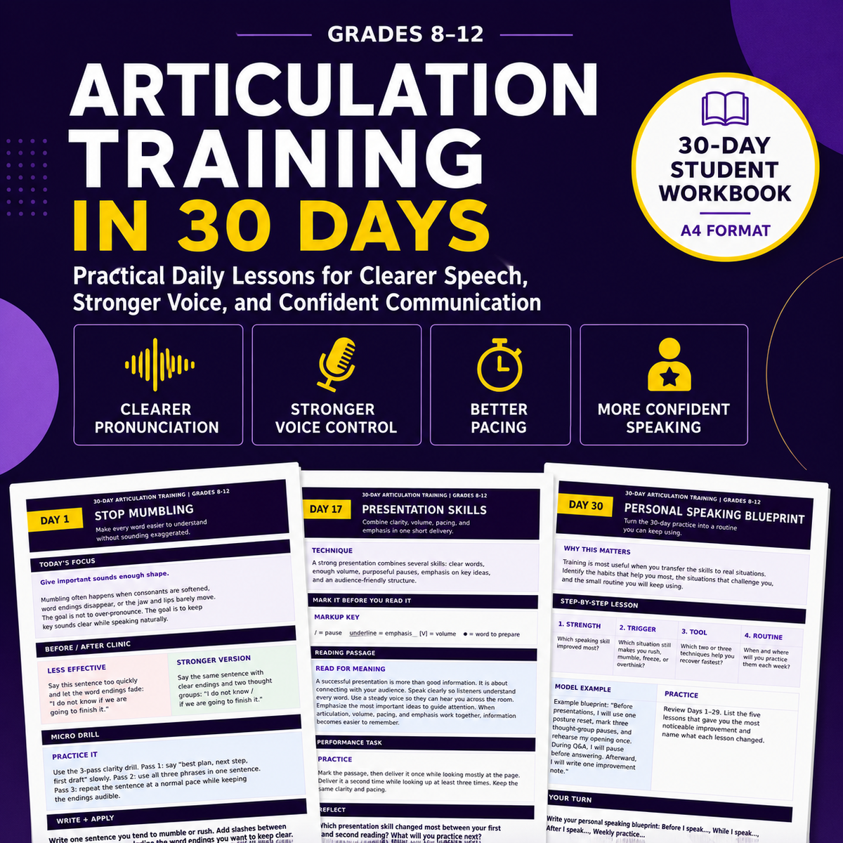 Articulation Training in 30 Days | Speech Clarity, Pronunciation & Speaking Skills Workbook | Grades 8–12