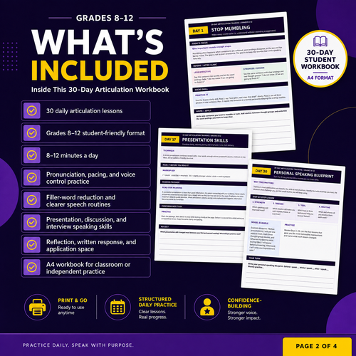 Articulation Training in 30 Days | Speech Clarity, Pronunciation & Speaking Skills Workbook | Grades 8–12