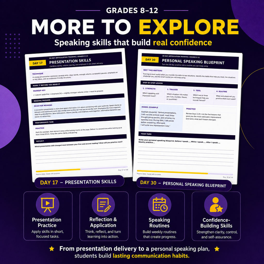 Articulation Training in 30 Days | Speech Clarity, Pronunciation & Speaking Skills Workbook | Grades 8–12