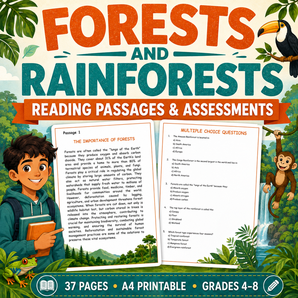 Forests & Rainforests Reading Comprehension Passages, Science Worksheets & Assessments | Grades 4–8