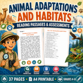Animal Adaptations & Habitats Reading Passages, Worksheets & Assessments | Grades 4–8