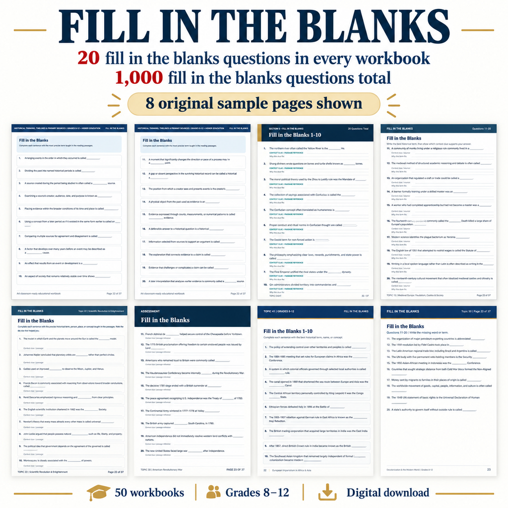 History Mega Bundle | 50 Workbooks Topics | World & U.S. History Units | Grades 8–12 Full-Year Curriculum