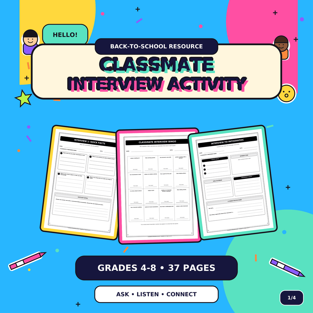 Classmate Interview Activity | Back to School Speaking & Writing Worksheets Grades 4–8