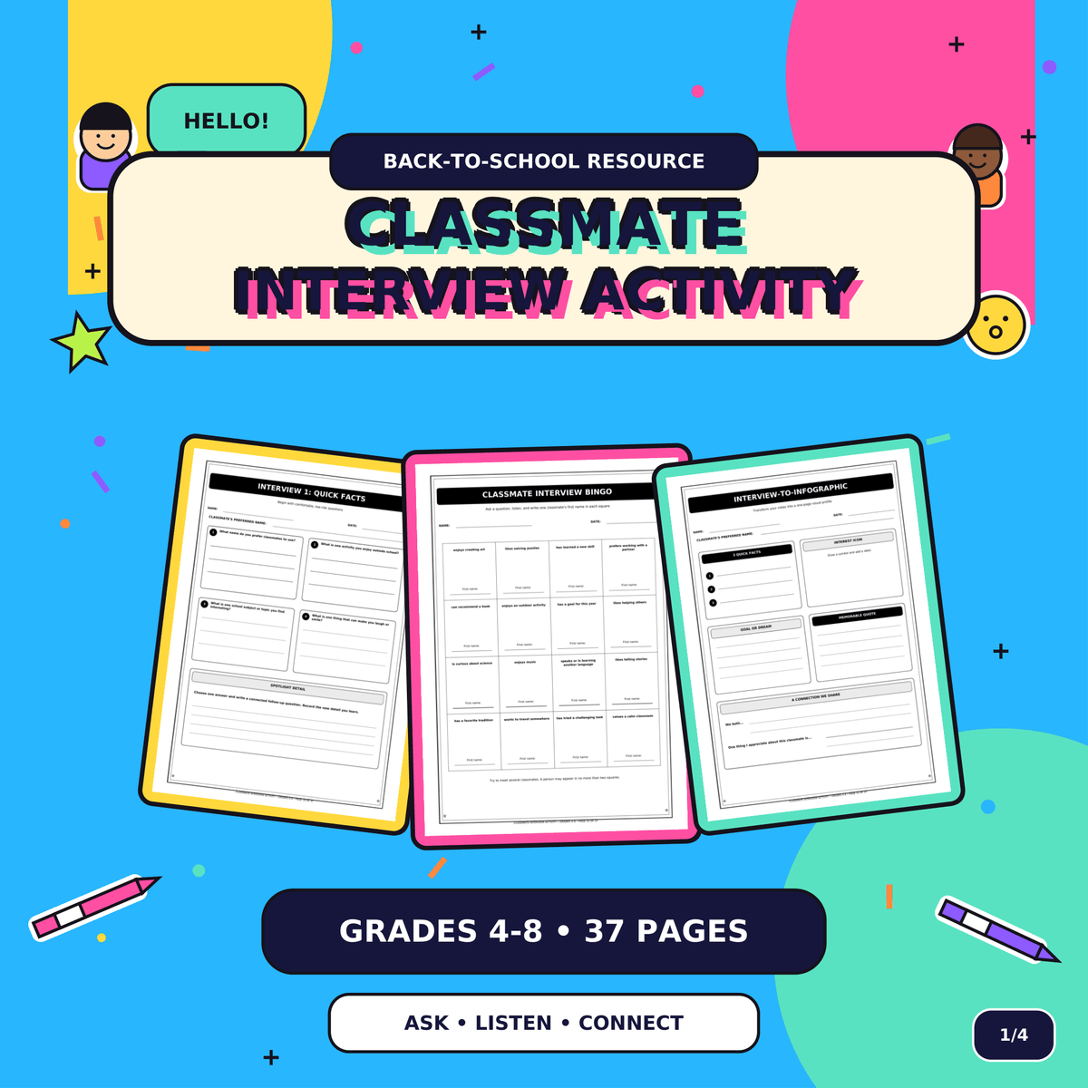 Classmate Interview Activity | Back to School Speaking & Writing Worksheets Grades 4–8