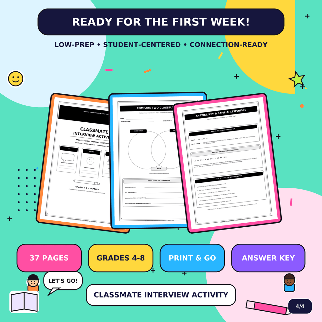 Classmate Interview Activity | Back to School Speaking & Writing Worksheets Grades 4–8
